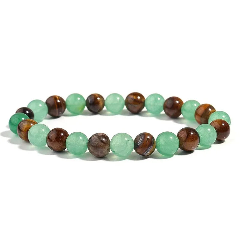 Wealth Spiritual Product 8mm Round Beads Natur Gold  tiger Eye with Green Aventurine Healing Crystal Bracelets for Gift