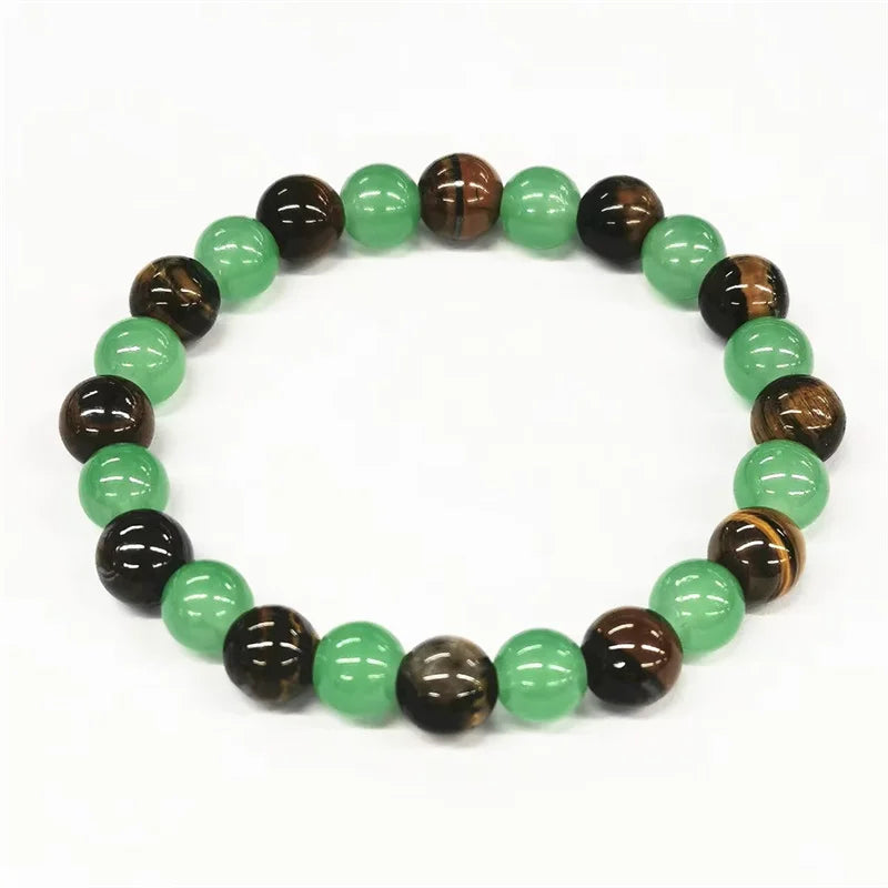 Wealth Spiritual Product 8mm Round Beads Natur Gold  tiger Eye with Green Aventurine Healing Crystal Bracelets for Gift