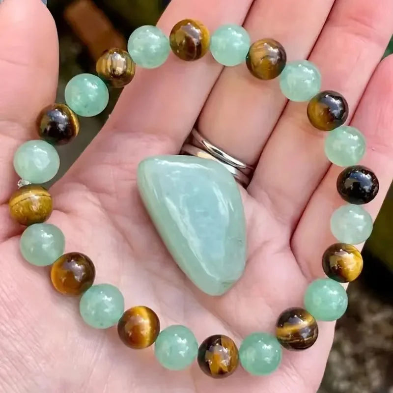 Wealth Spiritual Product 8mm Round Beads Natur Gold  tiger Eye with Green Aventurine Healing Crystal Bracelets for Gift