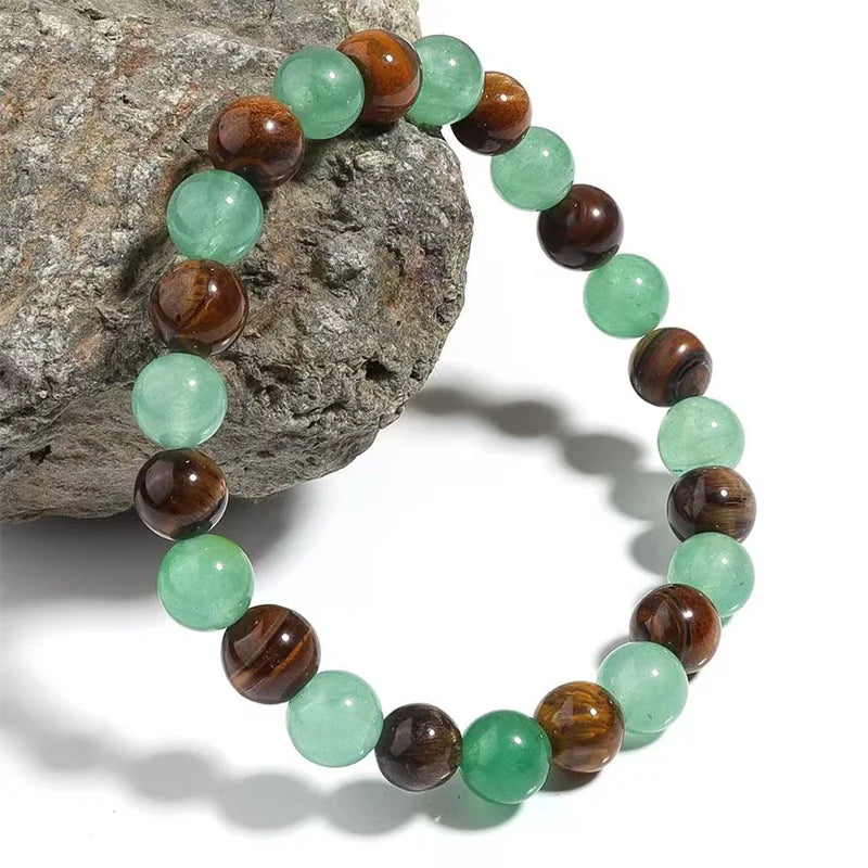 Wealth Spiritual Product 8mm Round Beads Natur Gold  tiger Eye with Green Aventurine Healing Crystal Bracelets for Gift