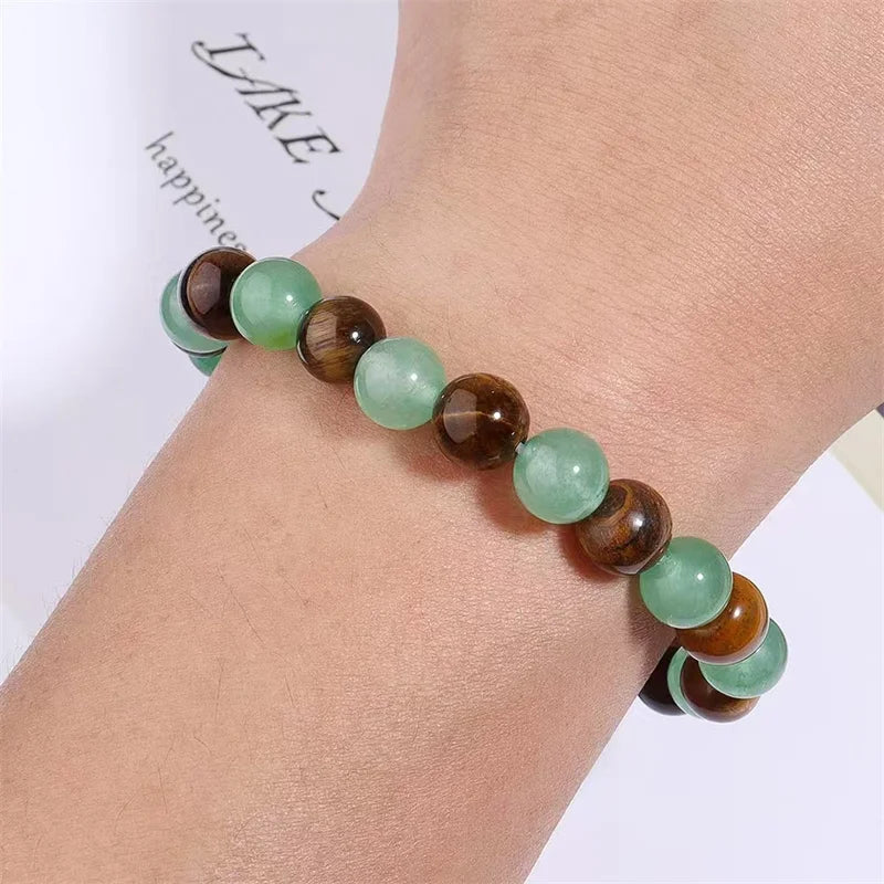 Wealth Spiritual Product 8mm Round Beads Natur Gold  tiger Eye with Green Aventurine Healing Crystal Bracelets for Gift